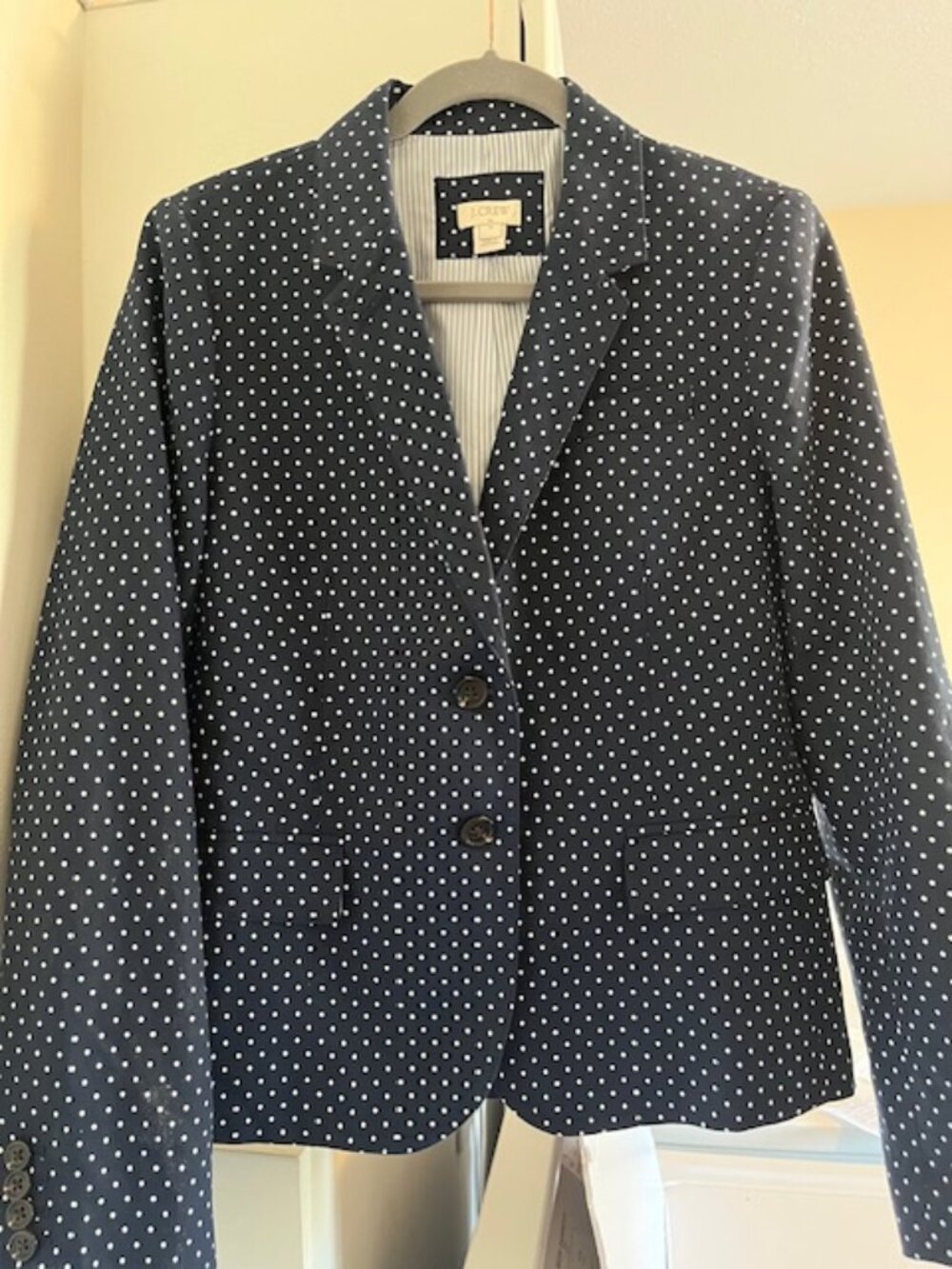 J. Crew polka dot blazer.